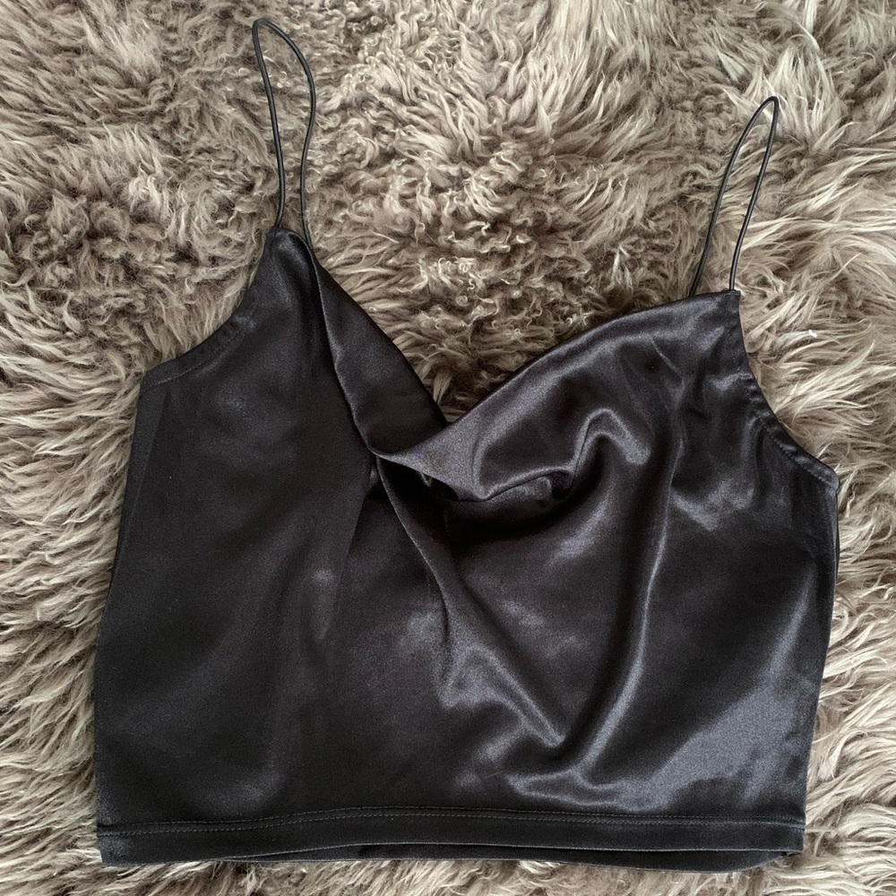H&M Black Satin Cowl Neck Elastic Strap Tank Top